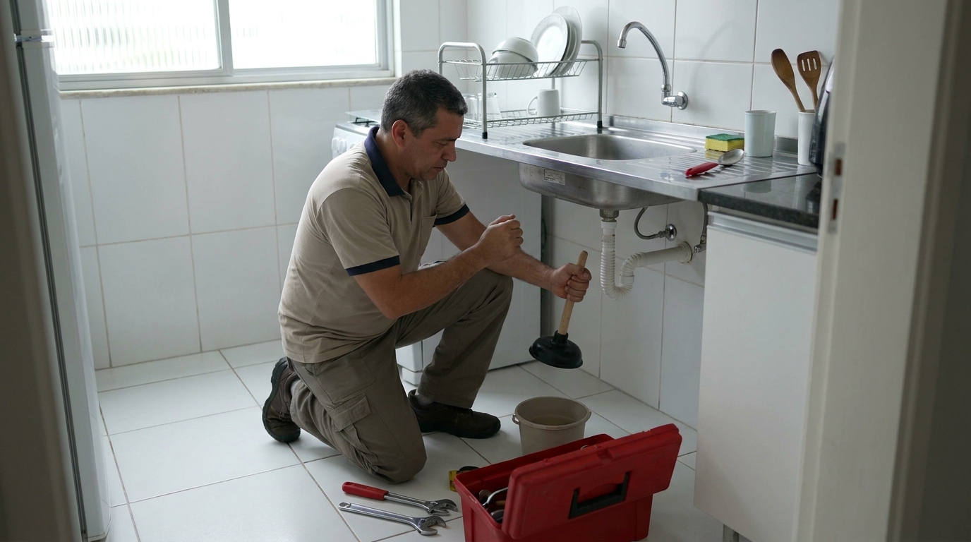 Desentupimento de pia residencial em Hortolândia‑SP