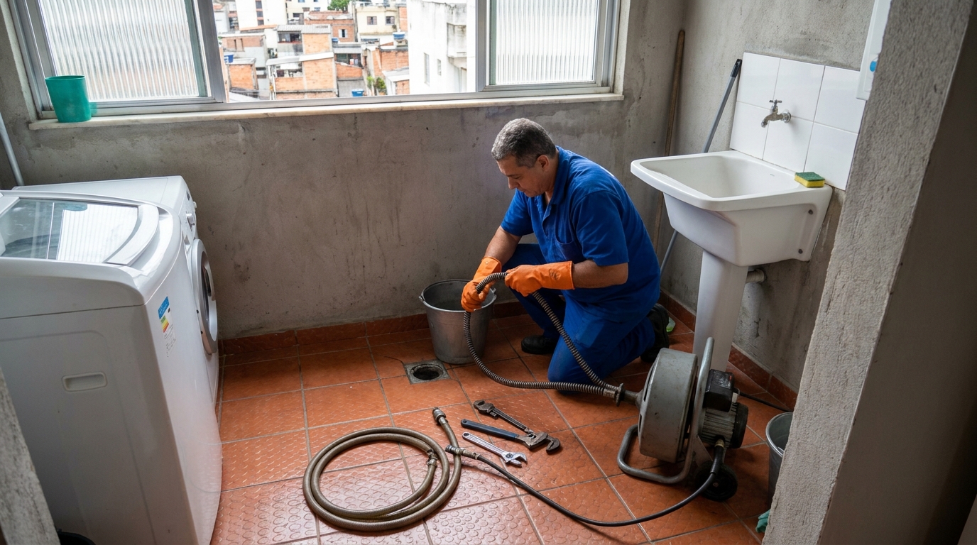 Desentupimento de ralo com equipamento em Hortolândia‑SP