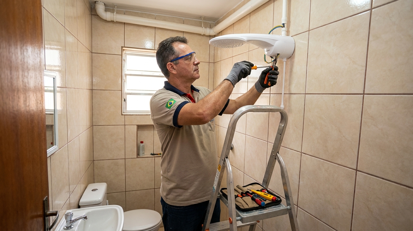 Instalação de chuveiro no banheiro em Hortolândia‑SP